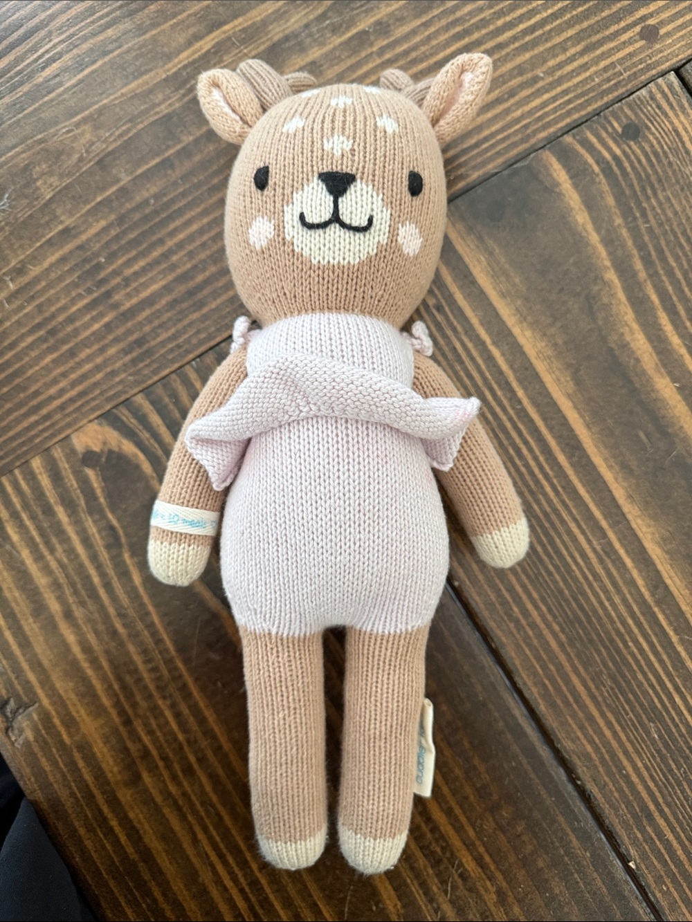 Knit Deer Plush Toy in Light Brown and Pale Pink
